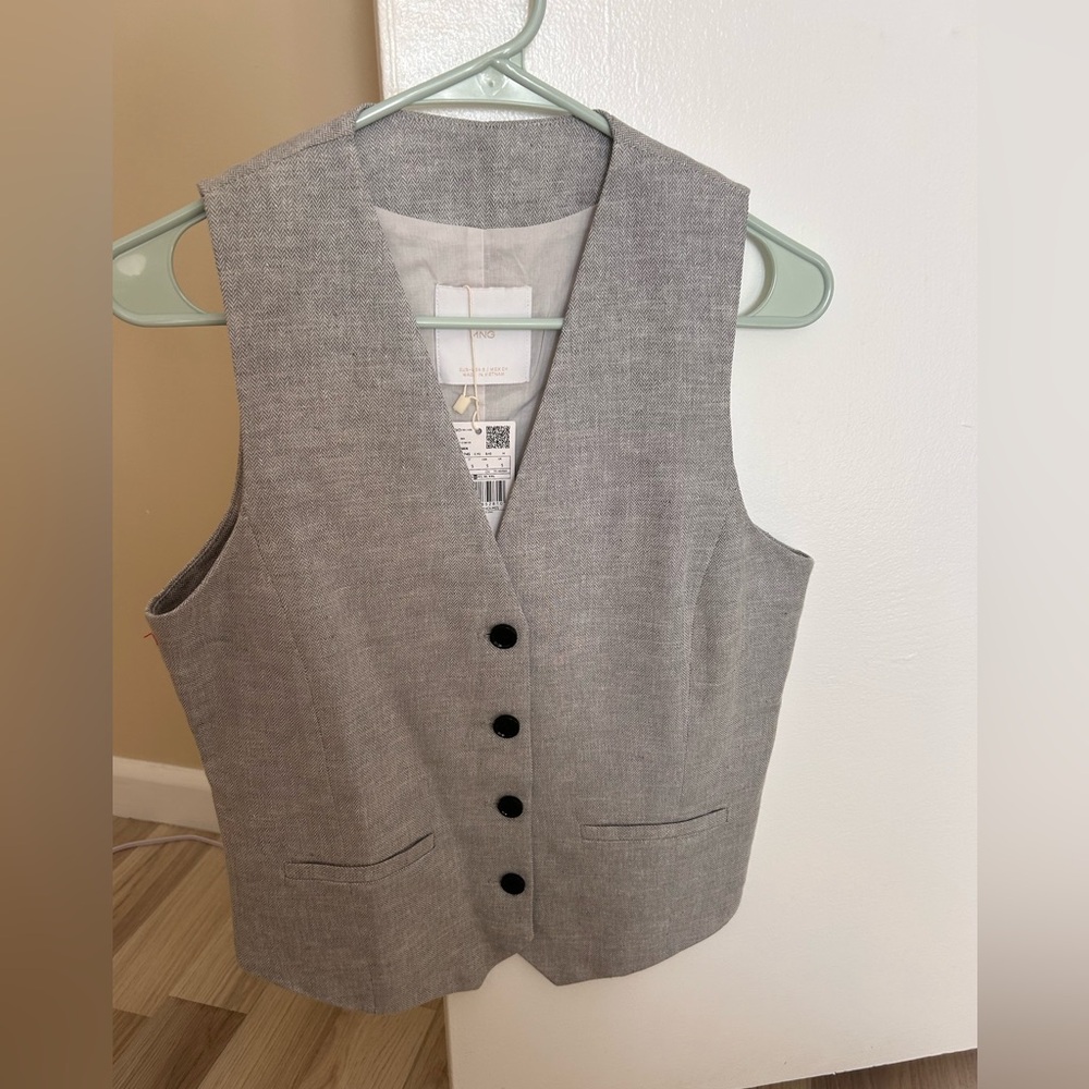 Mango Light Gray Herringbone Vest
